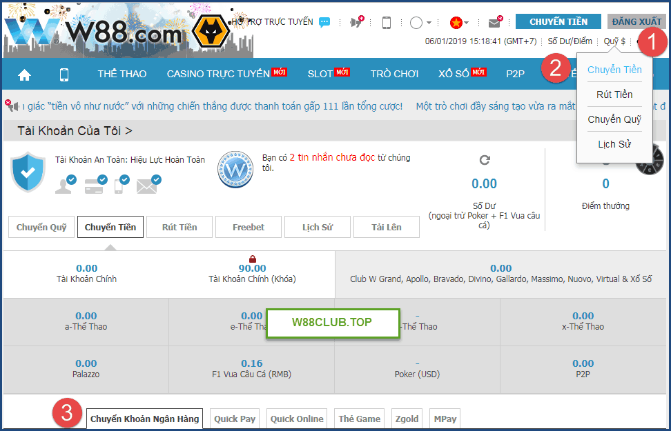 Gui tien vao W88 - Hinh thuc chuyen khoan - Hinh 1