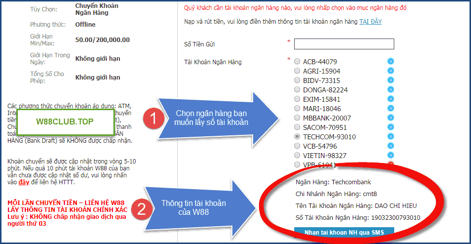 Gui tien vao W88 - Hinh thuc chuyen khoan - Hinh 2