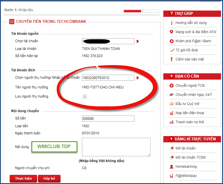 Gui tien vao W88 - Hinh thuc chuyen khoan - Hinh 3