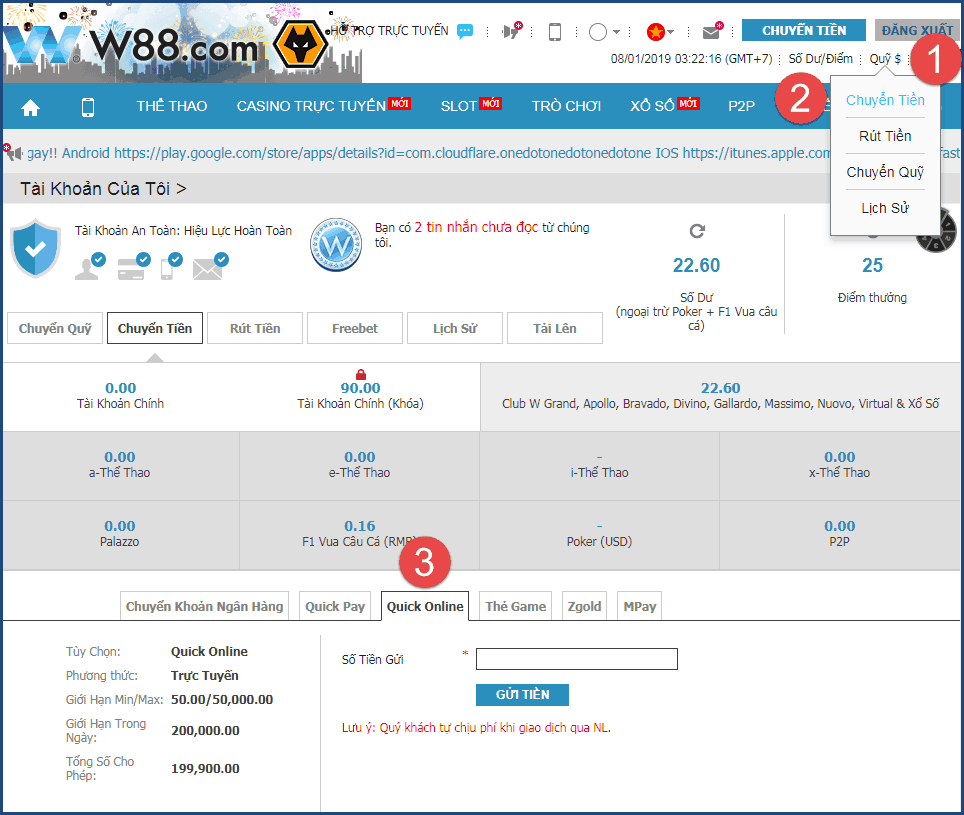Nap tien vao W88 - Hinh thuc Quick Online - Hinh 1