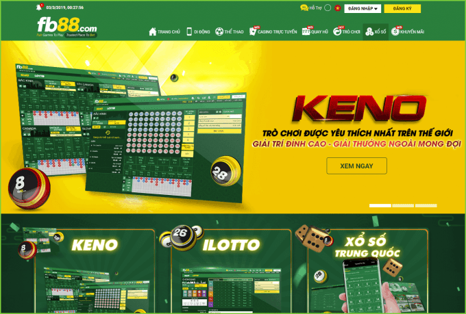 Hệ thống Keno và xổ số trực tuyến tại FB88