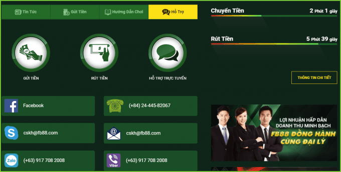 Hỗ trợ khách hàng tại casino FB88