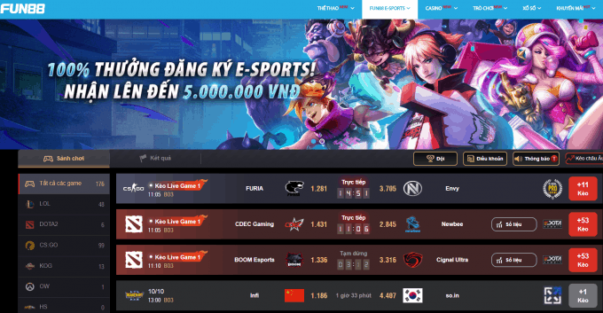 Nhà cái cá cược Esports Fun88 - Châu á